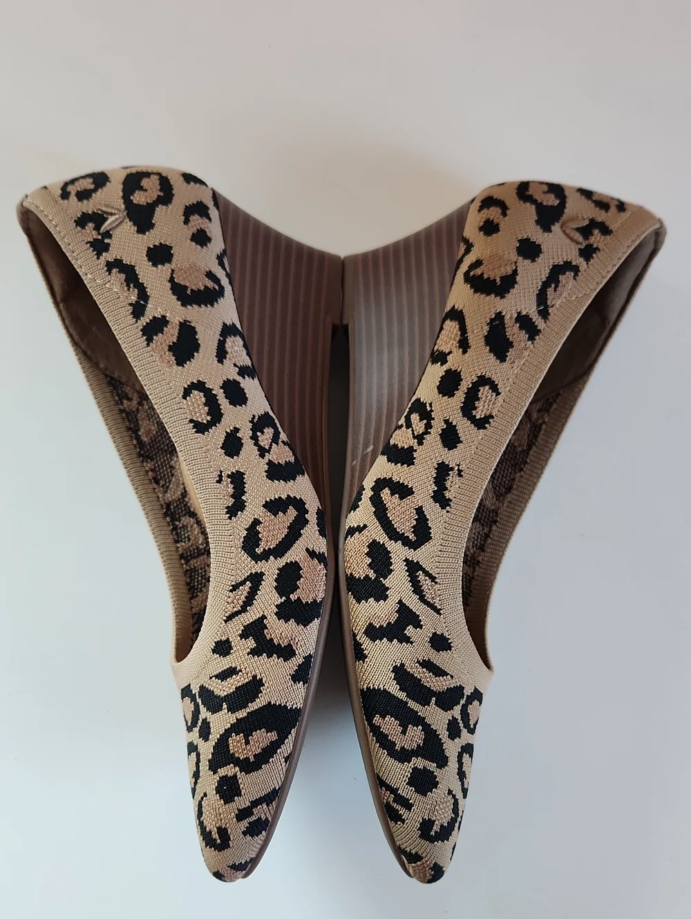 Vivaia Margot Wedge Leopard Knit Pointed Toe Pump Heels Beige/Black Size 37.5